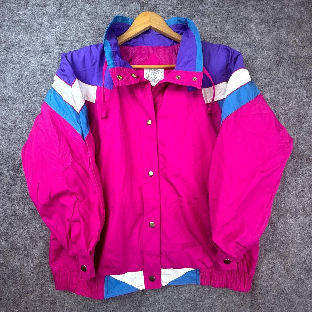 Vintage Current Seen Windbreaker Jacket Womens Large Pink 80s 90s Bold Dopamine